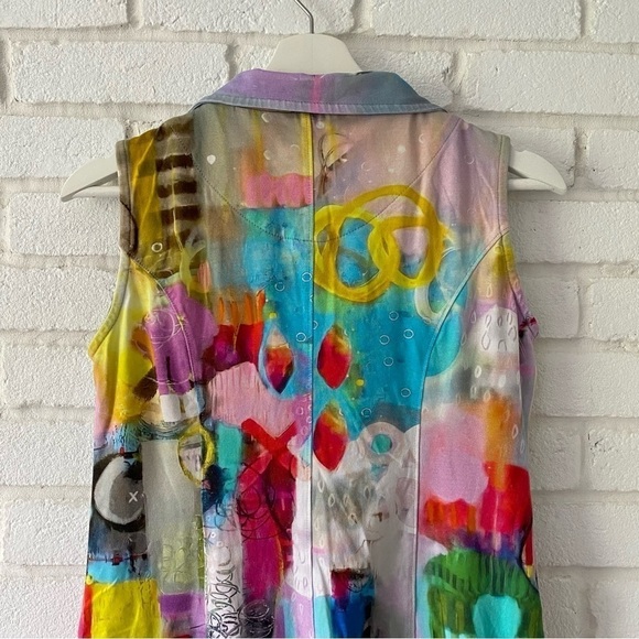 Simply Art by Dolcezza Wearable Art Graphic Sleeveless Collared Dress Size Small - Picture 5 of 8